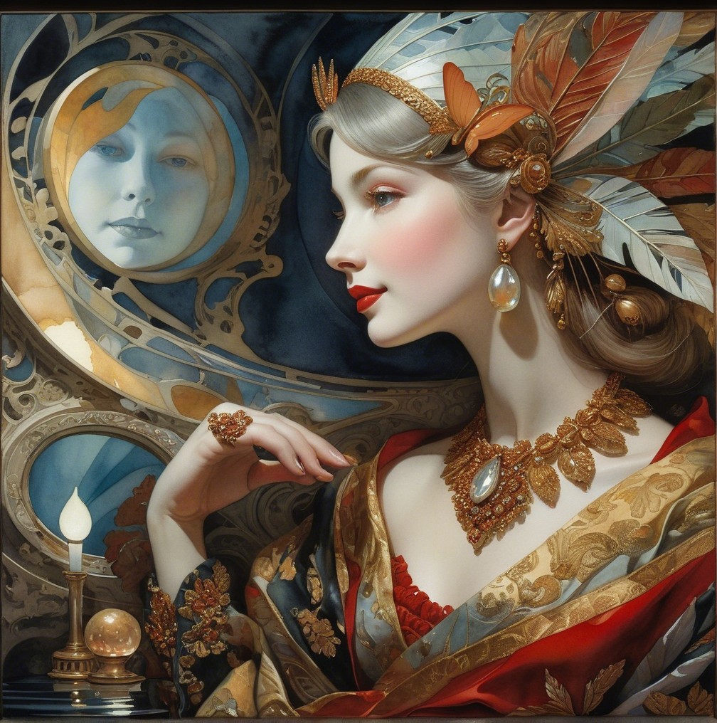 Portrait of a Serene Woman with Elaborate Headdress