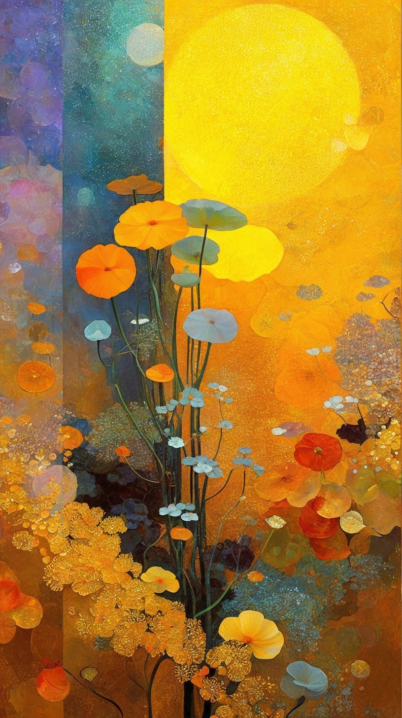Vibrant Abstract Painting of Flowers in Warm Tones
