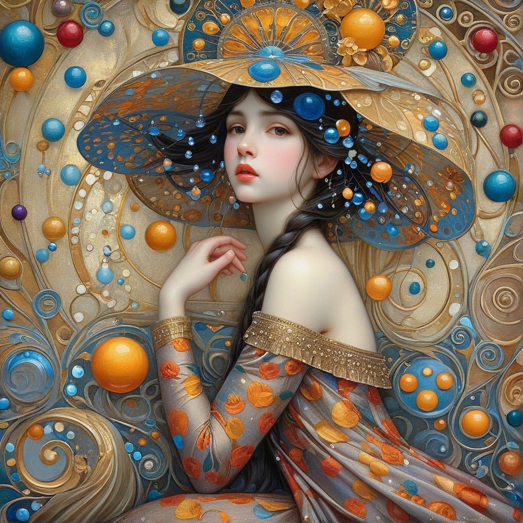 Young Woman in Autumn Dress with Whimsical Background