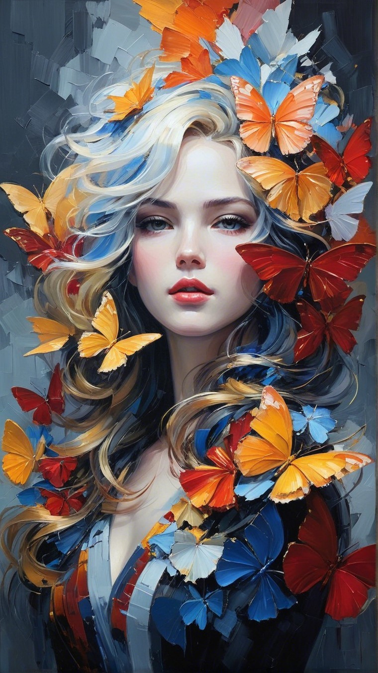 Portrait of a Young Woman with Butterflies in Hair