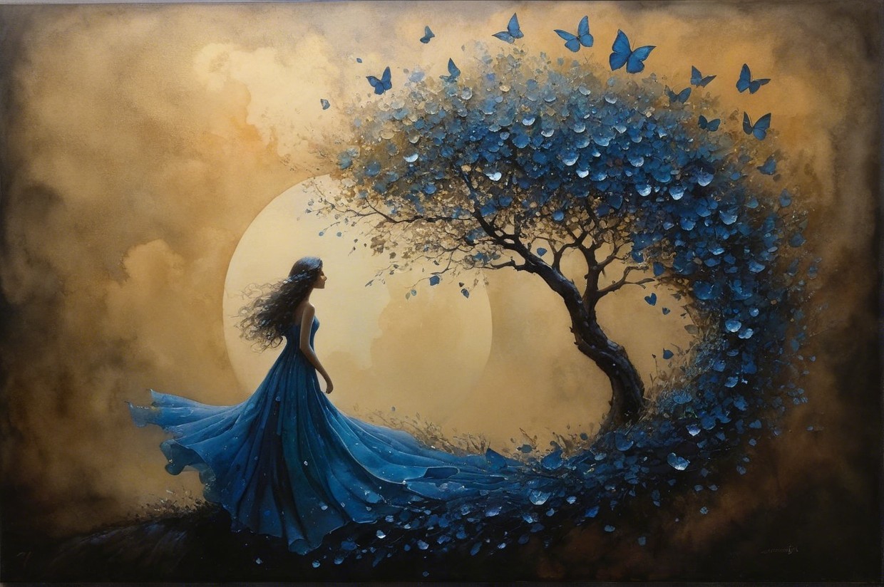Silhouette of Woman by Luminous Moon and Tree