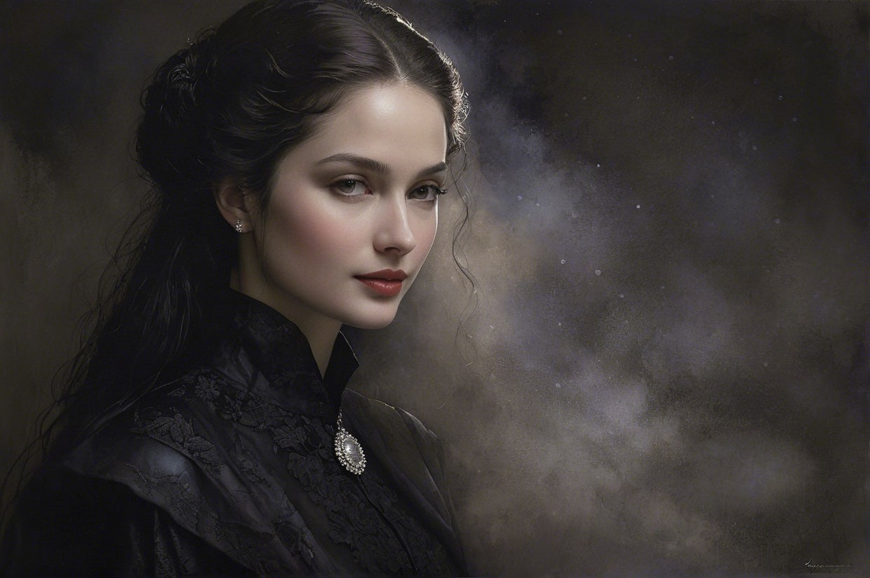 Portrait of a young woman in an elegant black gown