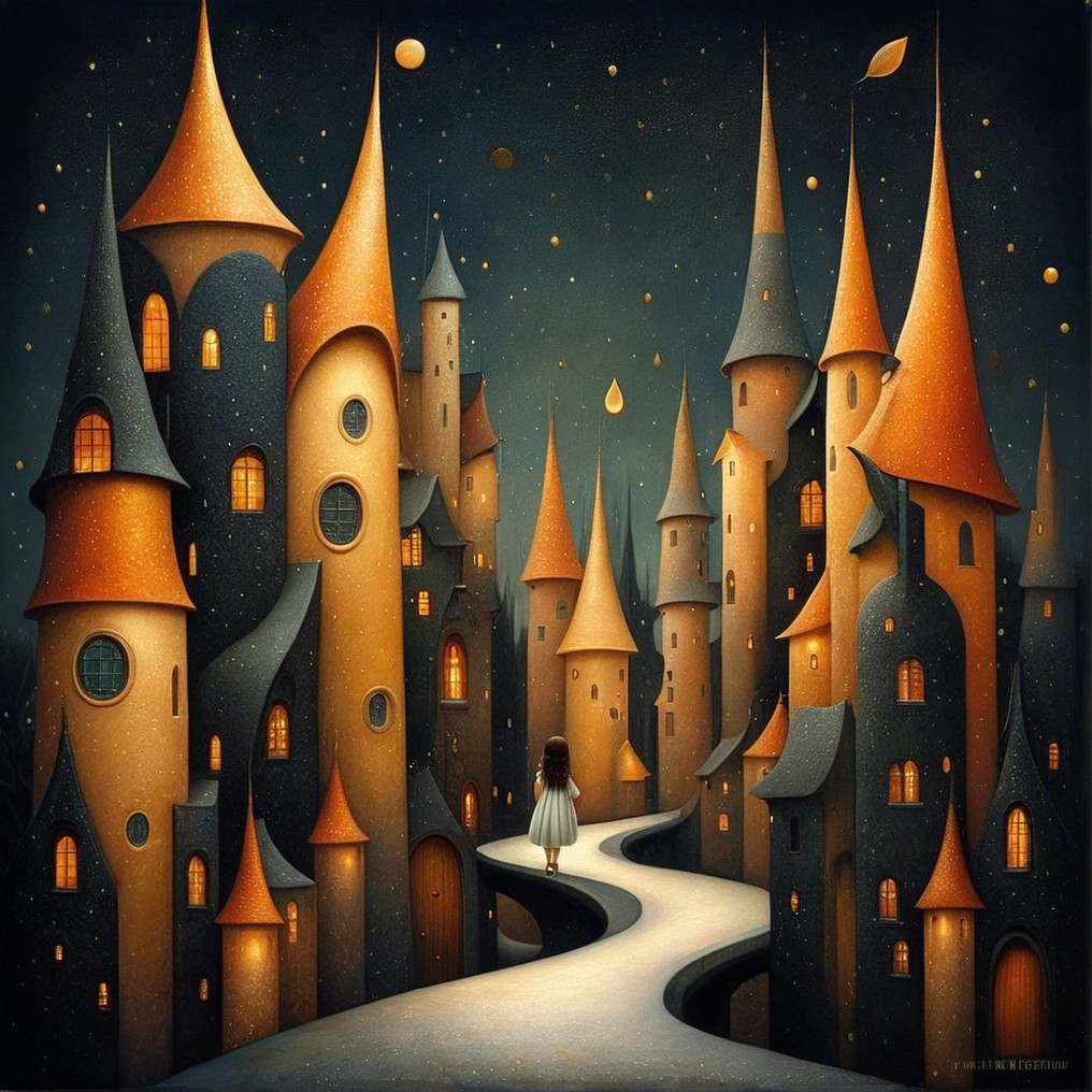 Whimsical Towers Under a Starlit Sky Landscape