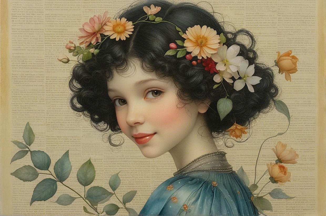 Portrait of a Young Woman with Floral Accents