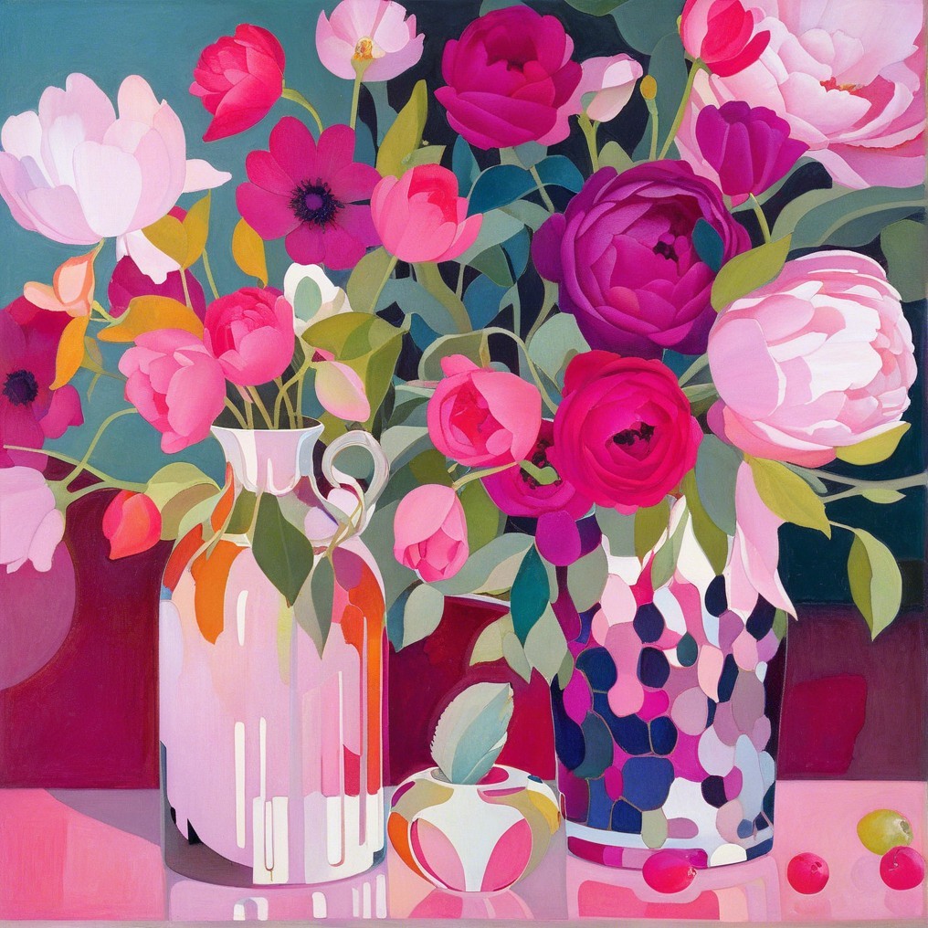 Vibrant Still Life with Colorful Flower Bouquets