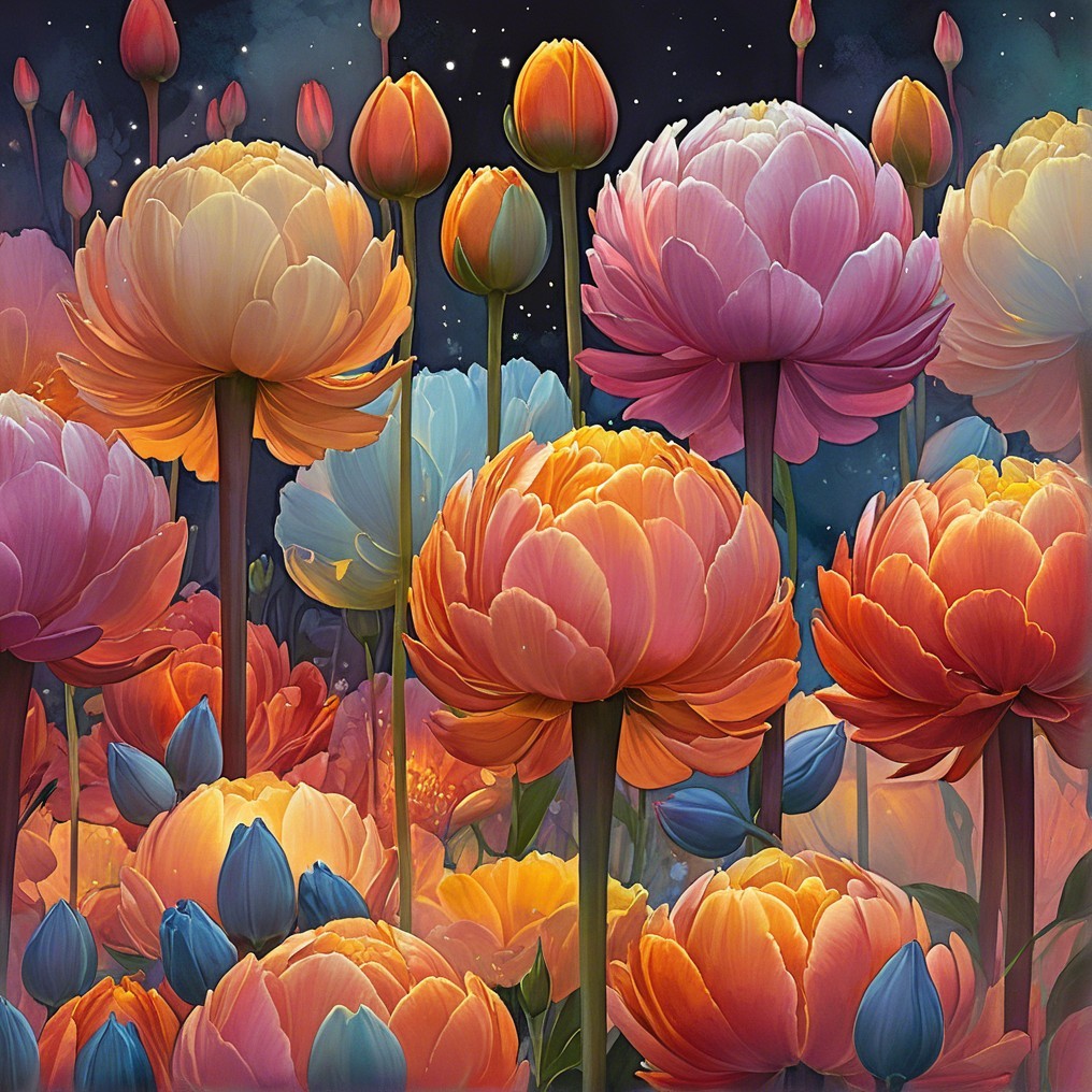 Vibrant Garden of Oversized Blooming Peonies
