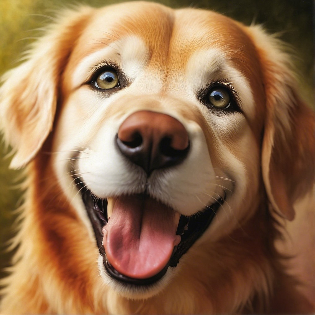 Cheerful golden retriever with bright expression and fur