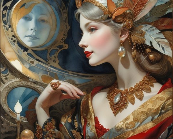 Portrait of a Serene Woman with Elaborate Headdress