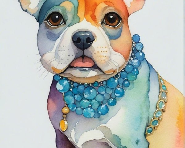 Watercolor Illustration of a French Bulldog in Colorful Coat