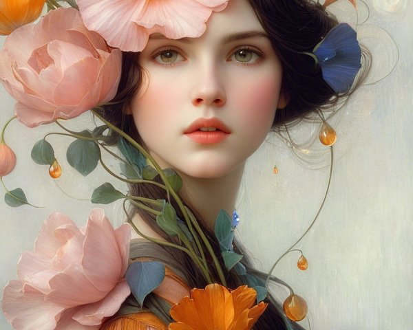 Portrait of a Young Woman with Floral Hair Adornment