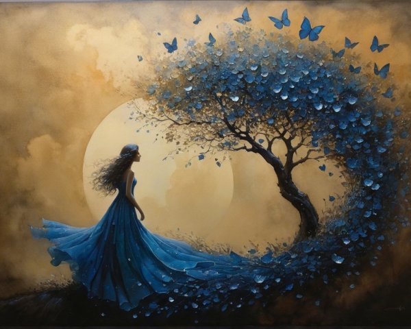 Silhouette of Woman by Luminous Moon and Tree