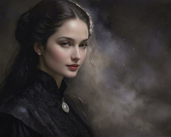 Portrait of a young woman in an elegant black gown