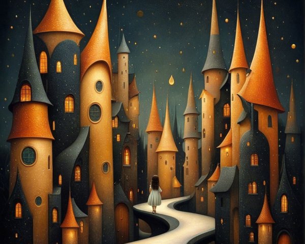 Whimsical Towers Under a Starlit Sky Landscape