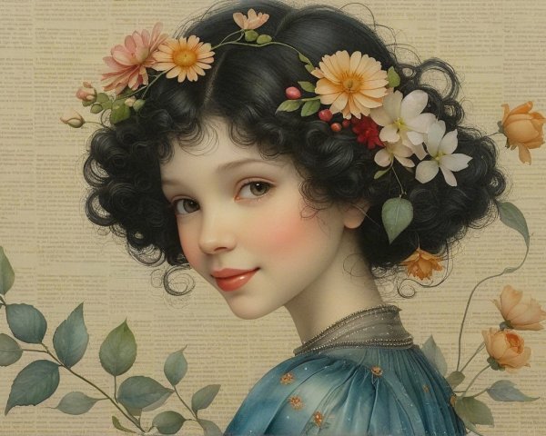 Portrait of a Young Woman with Floral Accents