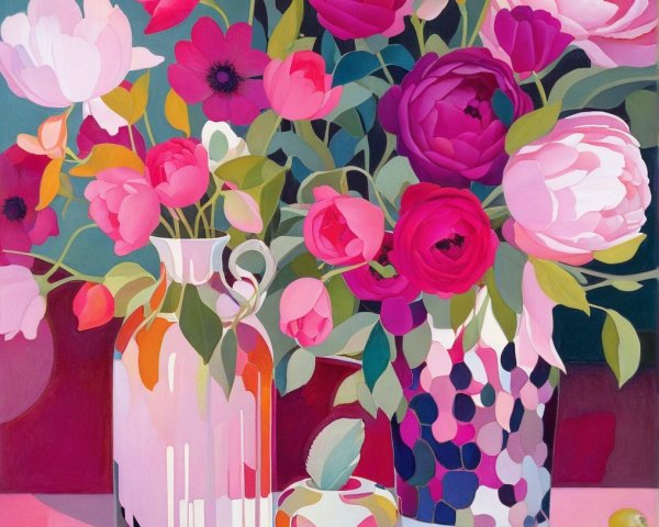 Vibrant Still Life with Colorful Flower Bouquets