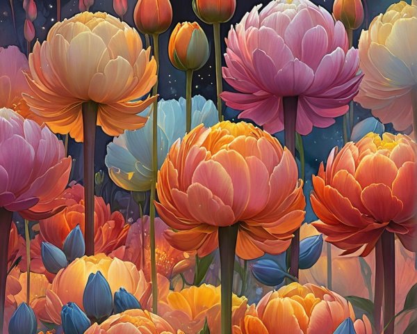 Vibrant Garden of Oversized Blooming Peonies
