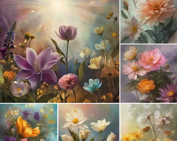 Vibrant Collage of Blooming Flowers in Soft Pastels