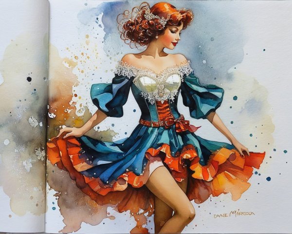 Vibrant Watercolor Illustration of a Woman in Dress