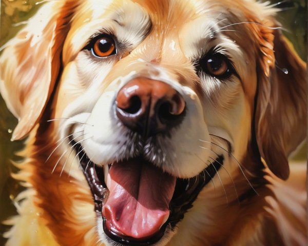 Close-Up Portrait of a Joyful Golden Retriever