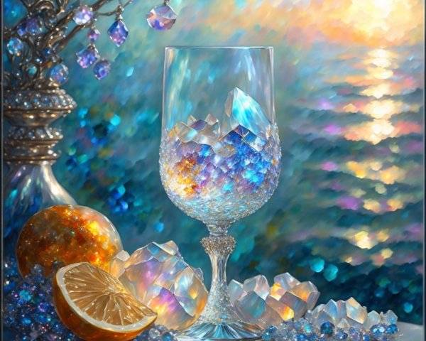 Etched Glass Goblet with Gems and Elegant Decor