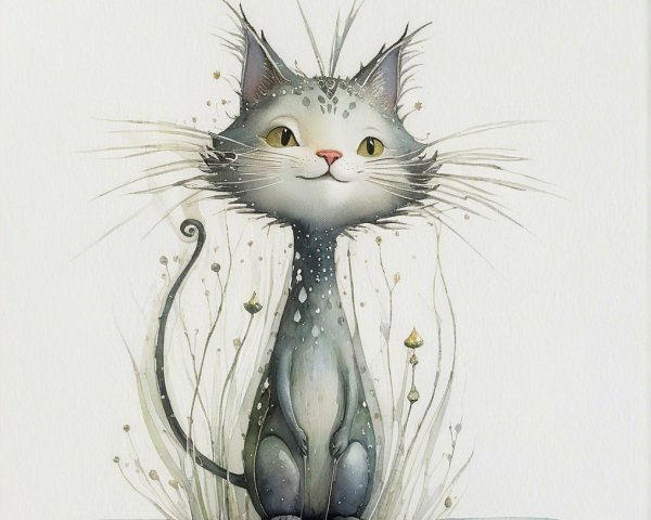 Whimsical Cat Among Ethereal Foliage and Sparkles