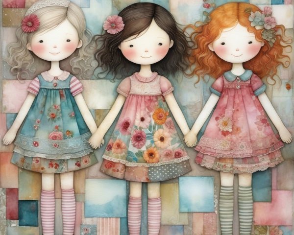 Charming Girls in Floral Dresses with Playful Expressions