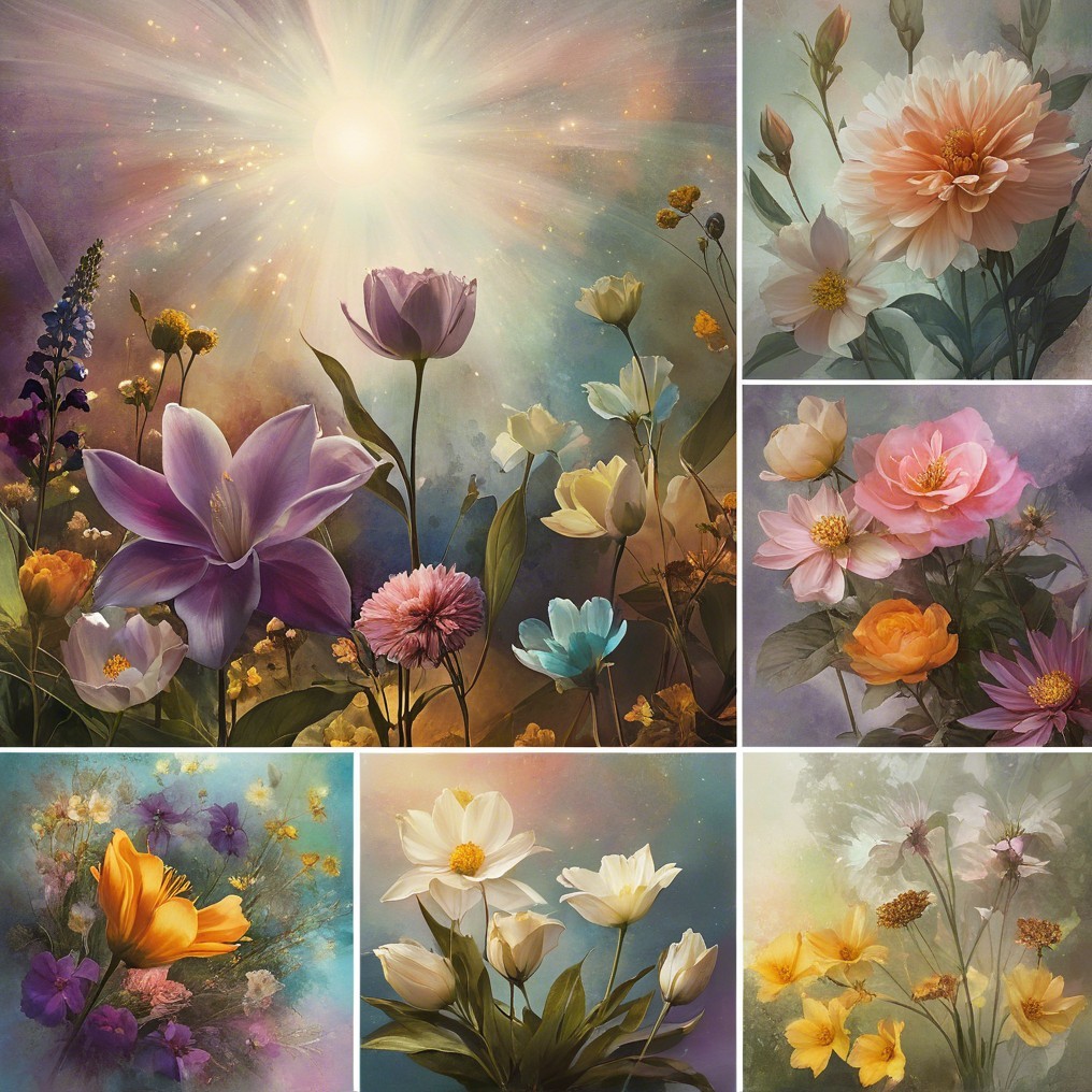 Vibrant Collage of Blooming Flowers in Soft Pastels