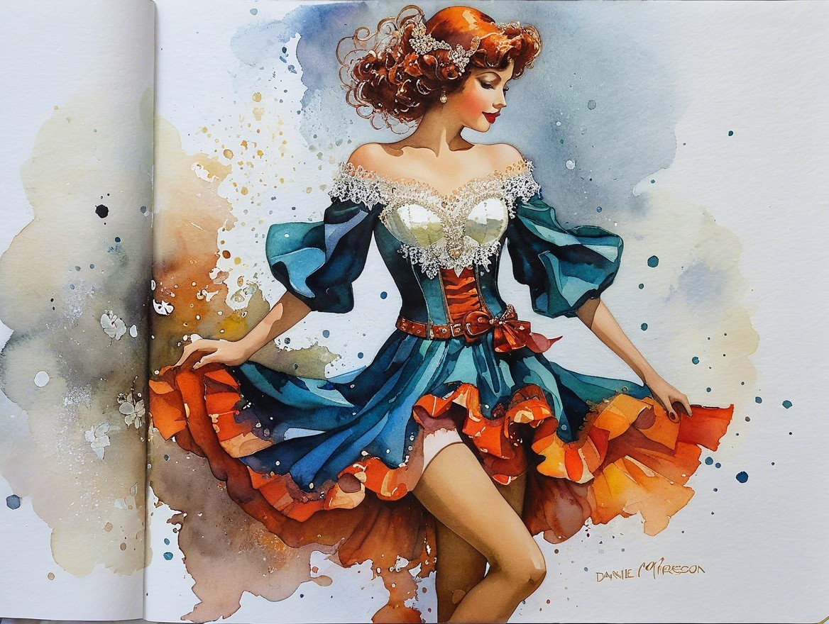 Vibrant Watercolor Illustration of a Woman in Dress