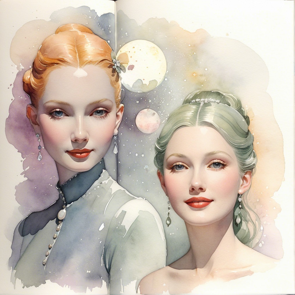 Elegant Women in Watercolor with Cosmic Background