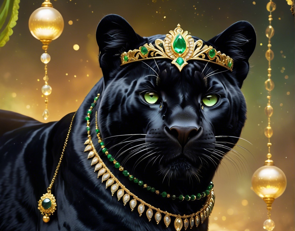 Regal Black Panther with Golden Crown and Jewels