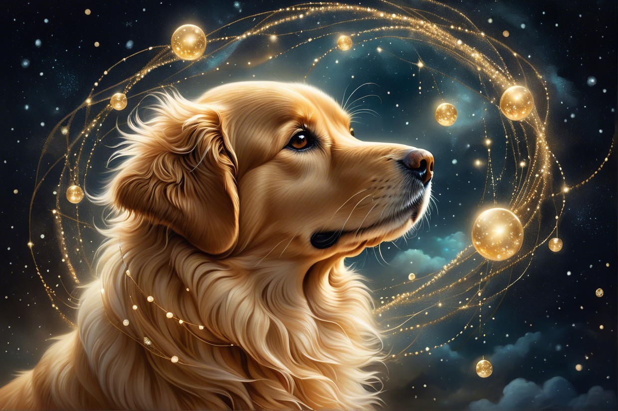 Golden Retriever in Cosmic Starry Background