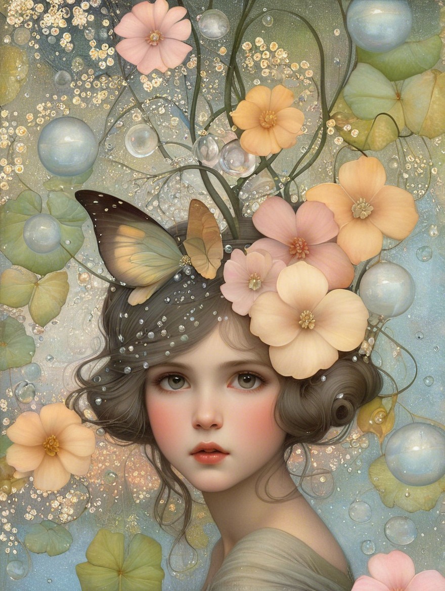 Dreamy Portrait of a Young Girl with Nature Elements