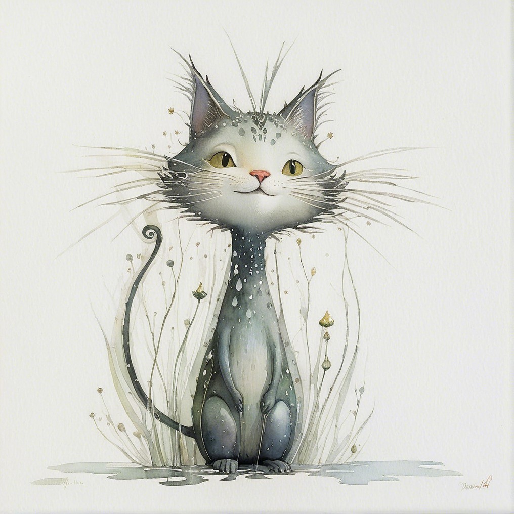 Whimsical Cat Among Ethereal Foliage and Sparkles