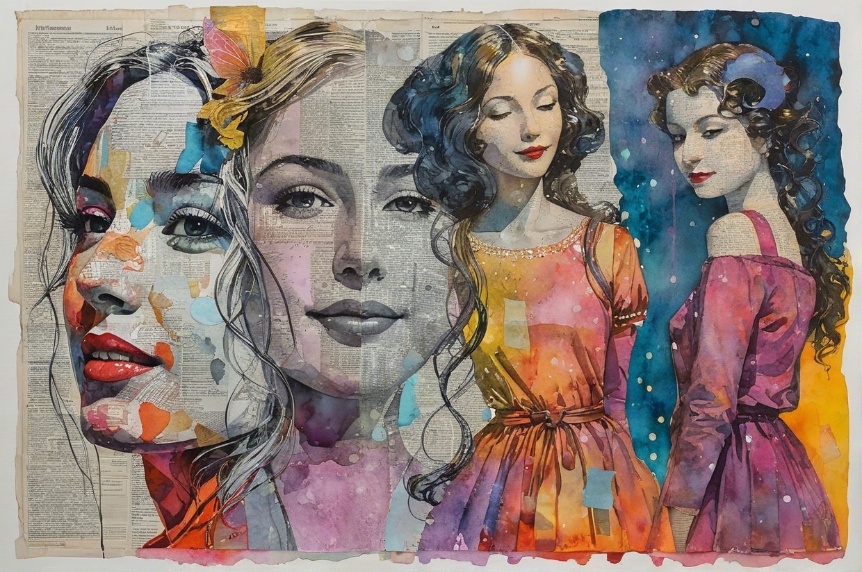 Vibrant Watercolor Artwork of Four Women with Text Background