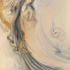 Elegant gown with floral patterns in soft pastels