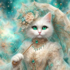 Victorian Cat in Elegant Attire with Parasol