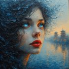 Portrait of a Young Woman with Curly Hair at Sunset