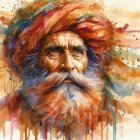 Weathered Man with Multicolored Turban and Beard