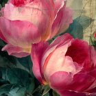 Lush Pink Roses with Green Leaves on Muted Background