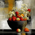 Vibrant Bowl of Ripe Strawberries with Flowers