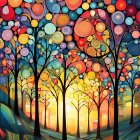 Vibrant Abstract Landscape with Colorful Trees and Sun
