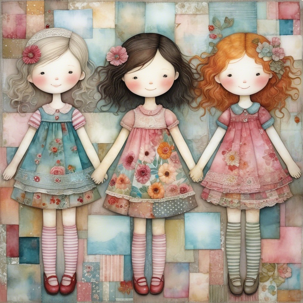 Charming Girls in Floral Dresses with Playful Expressions