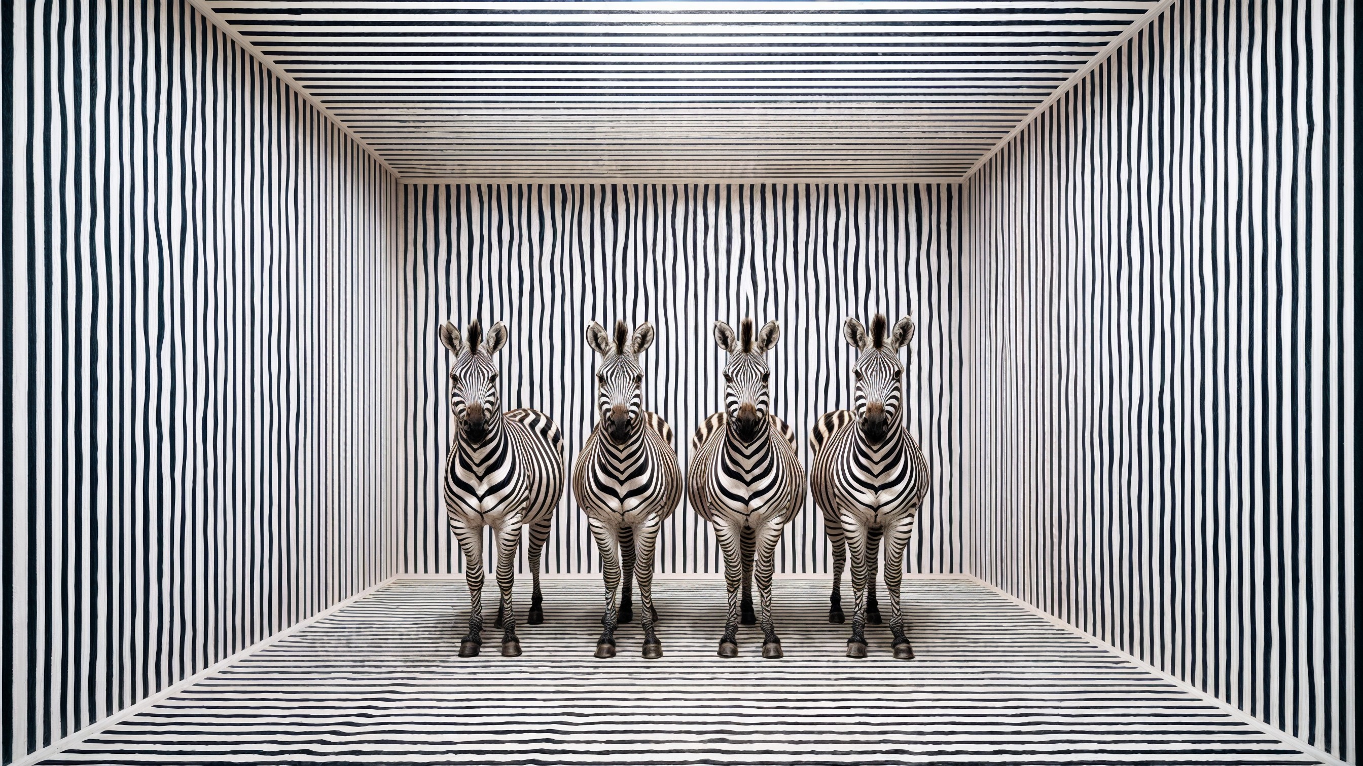 Zebras in Minimalist Surreal Black and White Setting