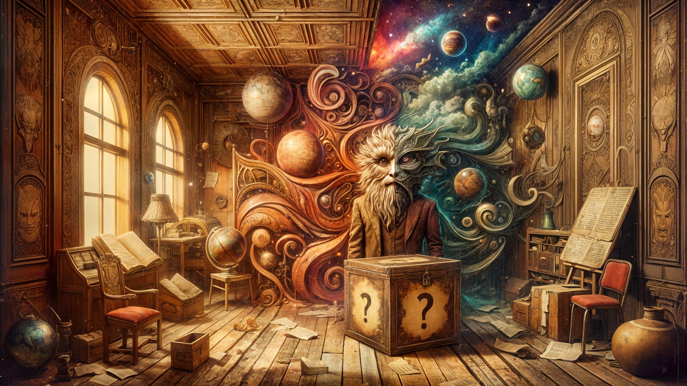 Vintage Room with Celestial Decor and Lion Figure