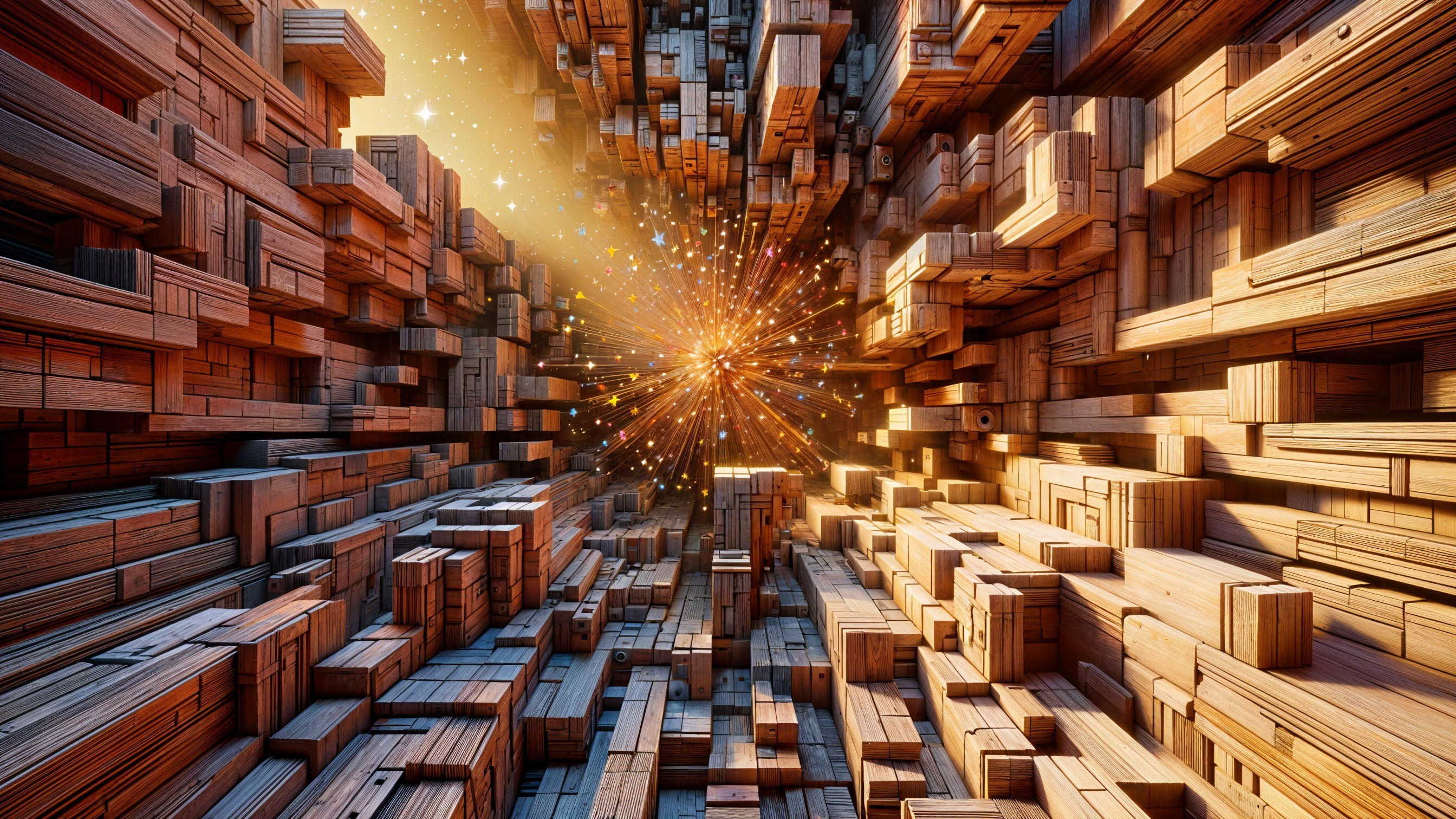Abstract Landscape with Wooden Structures and Light