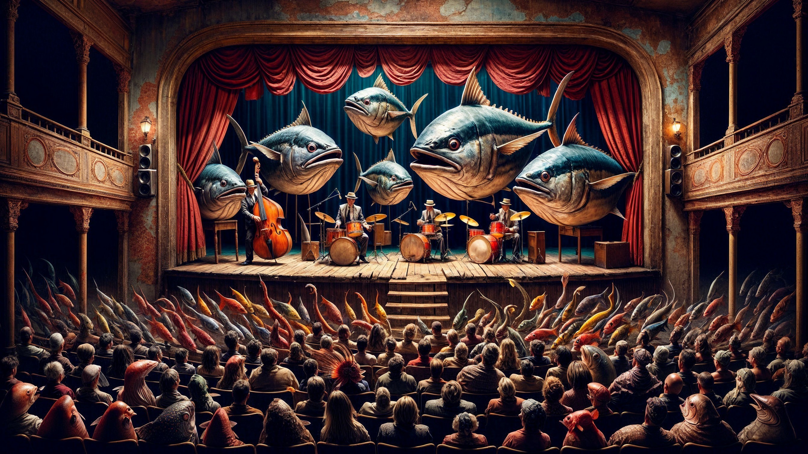 Underwater Concert in Whimsical Theater Setting