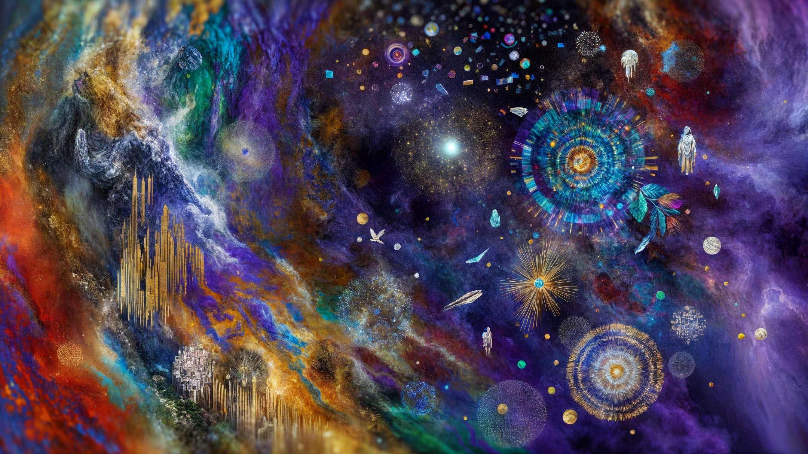 Vibrant Cosmic Landscape with Colorful Celestial Elements