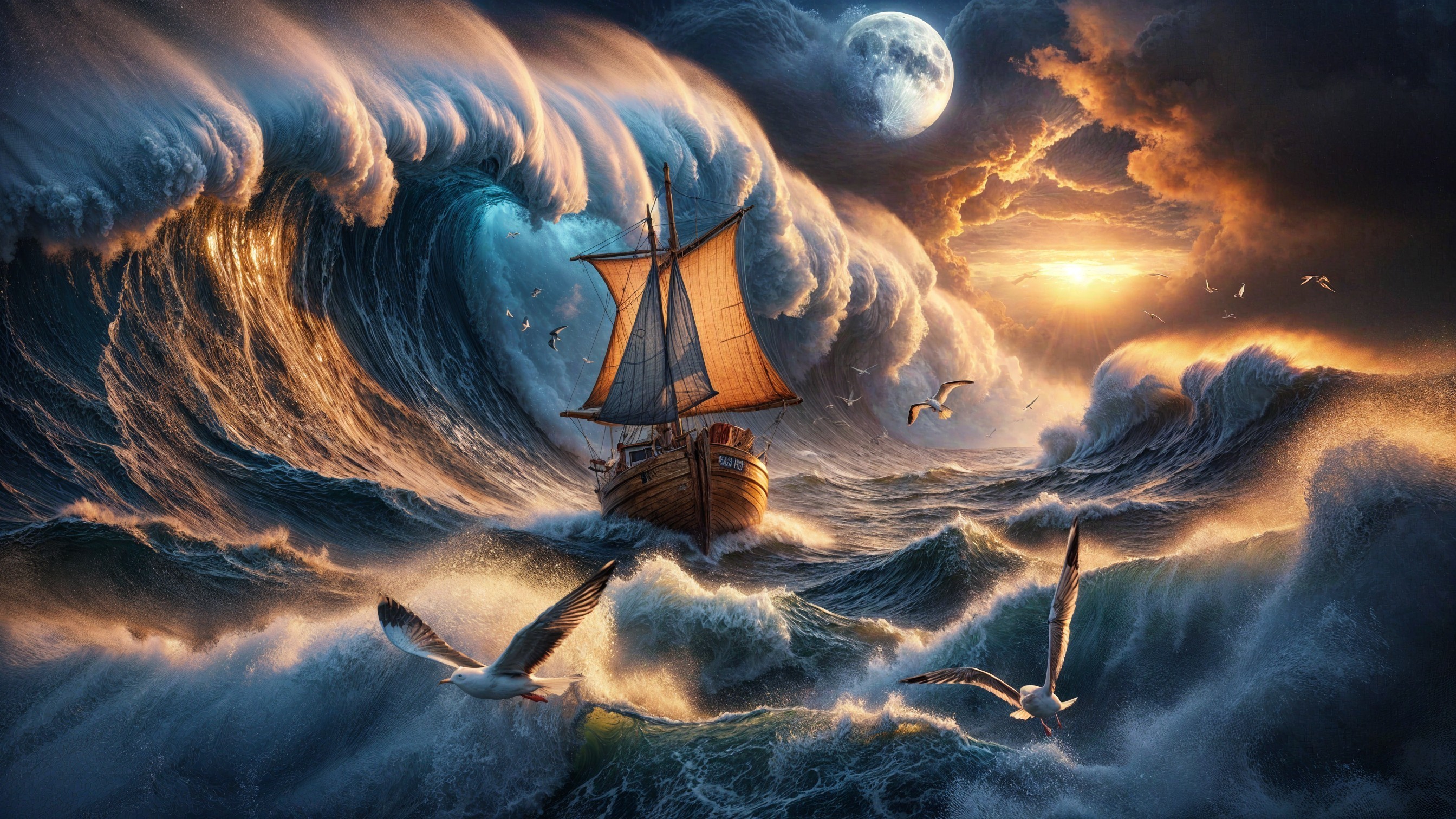 Majestic Sailing Ship Amid Turbulent Ocean Waves