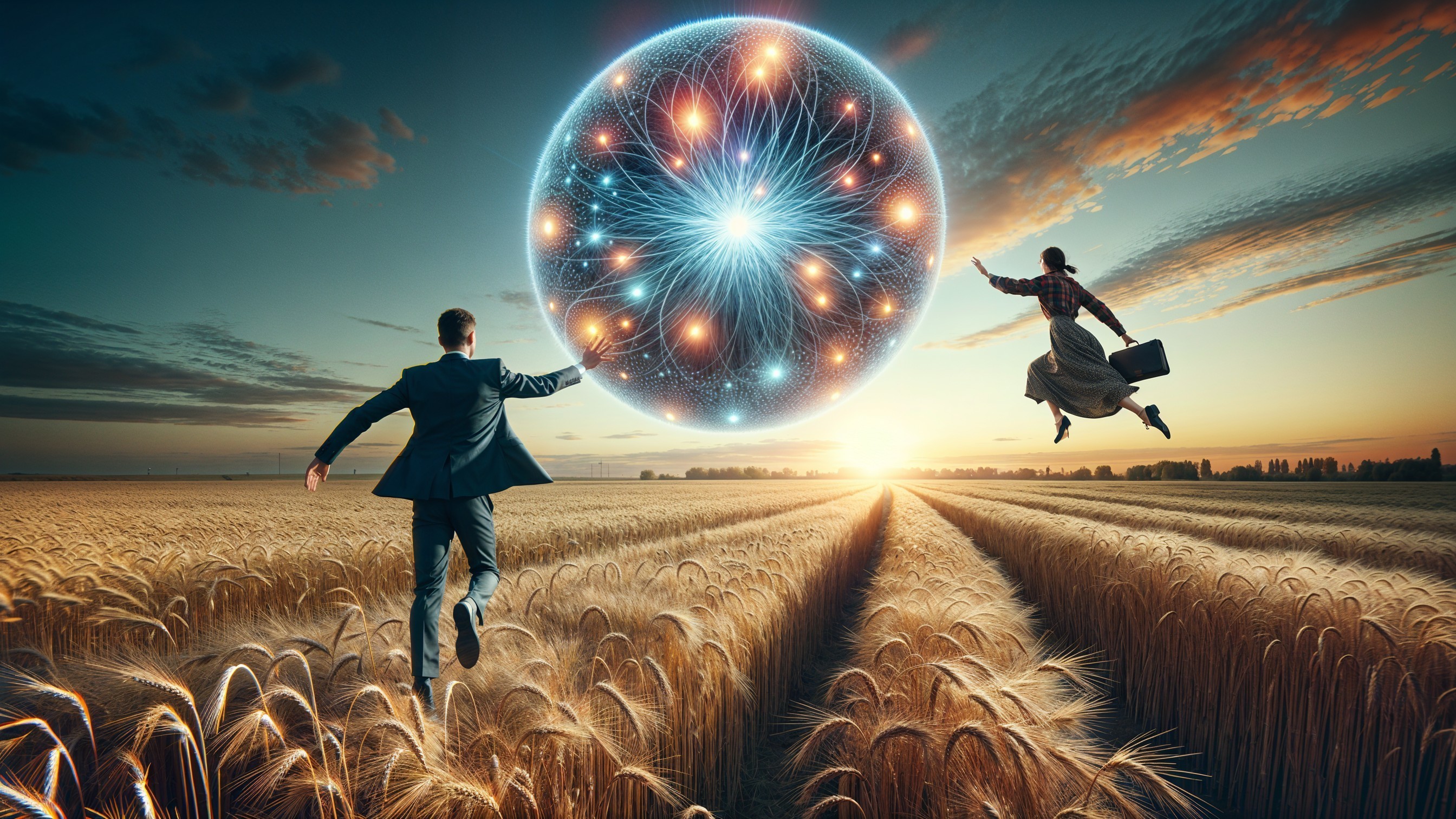 Wheat Field Scene with Man, Woman, and Energy Sphere