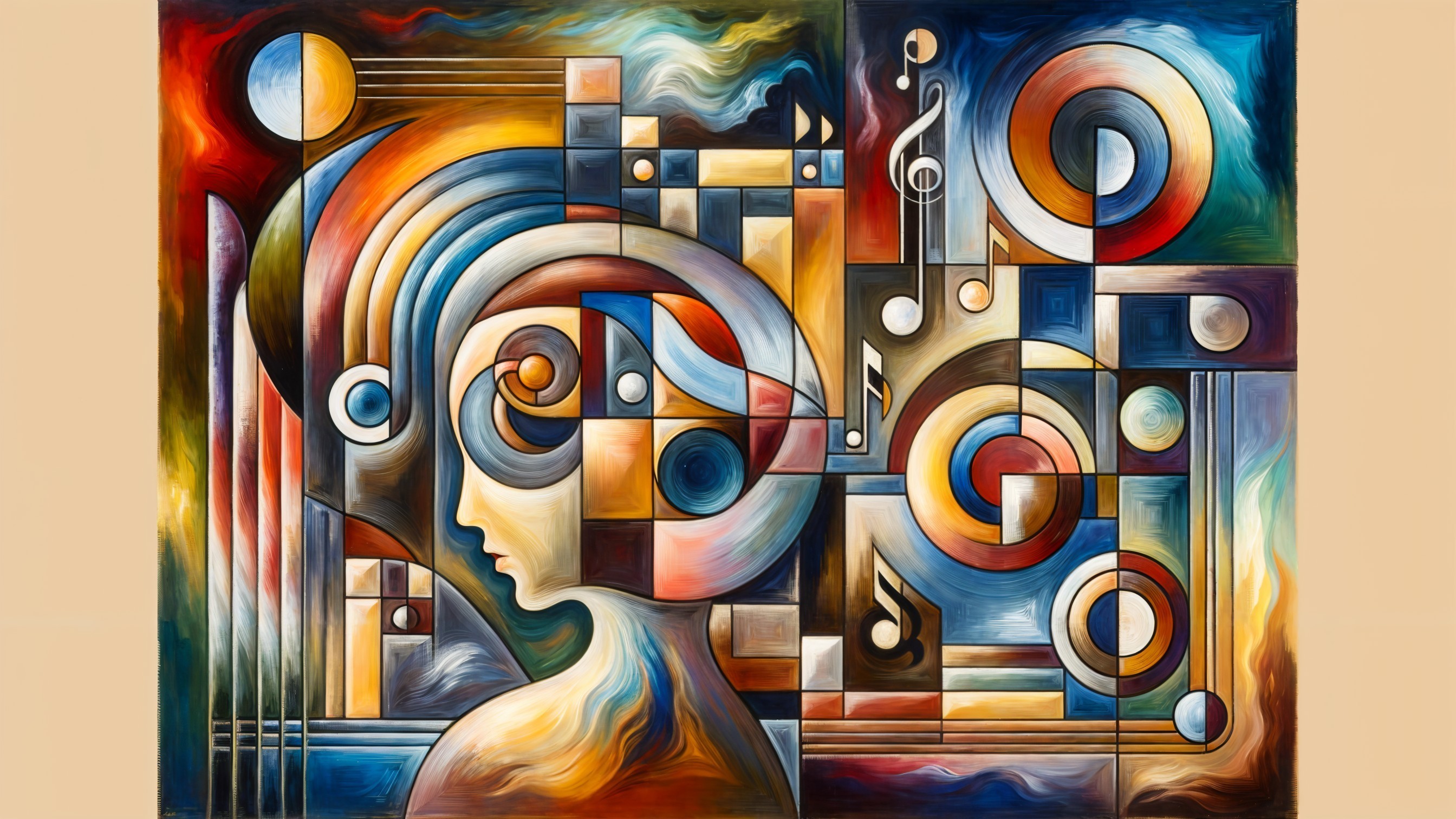 Vibrant Abstract Painting with Geometric Shapes and Colors